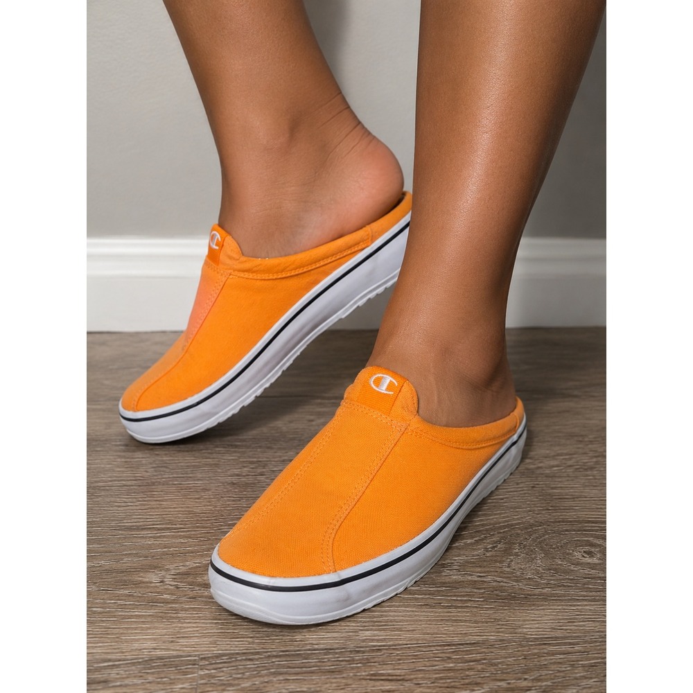Champion Vintage Womens Orange Canvas Mule Slip On Sneaker Shoes Size 7
